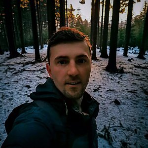 Jiří Králík on the summit of Spálený vrch (12.2.2023 17:30)