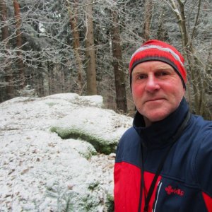 Michal Kříž on the summit of Pláň (7.2.2025 11:24)