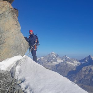 Krtek on the summit of Breithorn - Roccia Nera (9.8.2025 7:00)