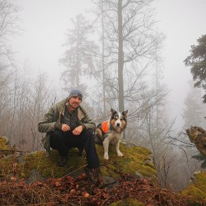 Jiří Králík on the summit of Sklený vrch (7.2.2026 12:57)