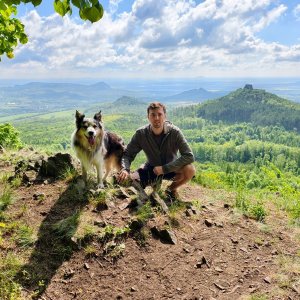 Jiří Králík on the summit of Třtín (11.5.2025 9:58)