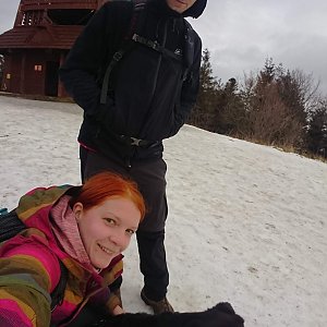 Veronika Dubnová on the summit of Velký Javorník (4.1.2021 8:44)