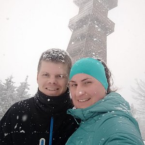 Jiří on the summit of Velký Javorník (18.3.2021 12:15)